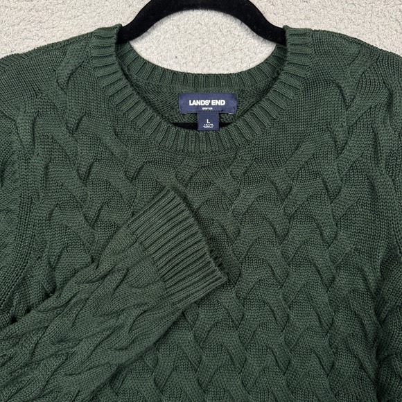Lands' End Other - Lands End Sweater Kids L Green‎ Drifter Cable Knit Cotton Fisherman Preppy Warm